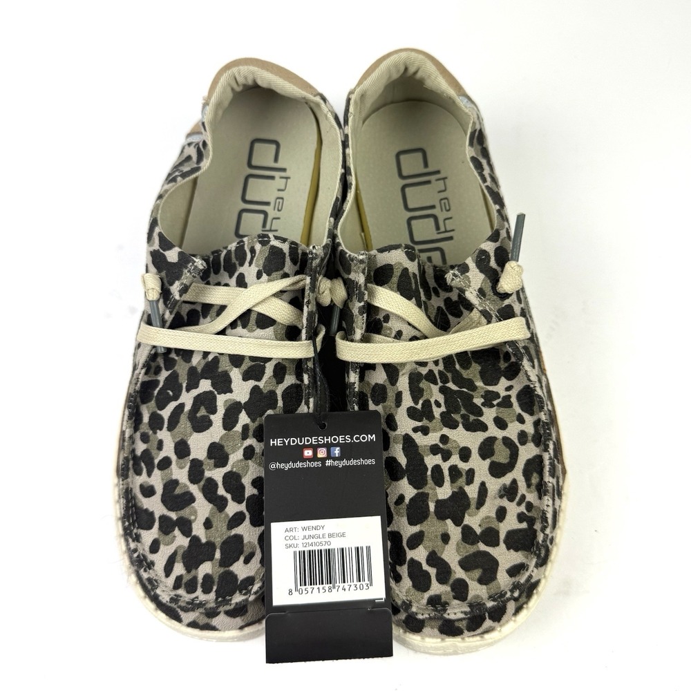 Hey Dudes Wendy Jungle Shoes 7 Womens Slip On Canvas Animal Print Brand New